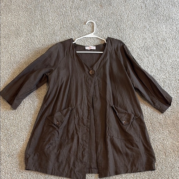 Eva Tralala Paris 100% linen chocolate brown one button jacket - Picture 8 of 8